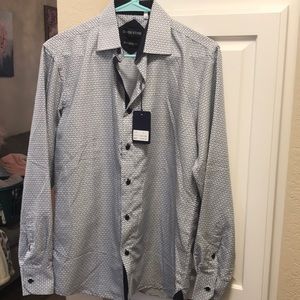 Men’s Silver Stone navy and white modern fit button down shirt NWT